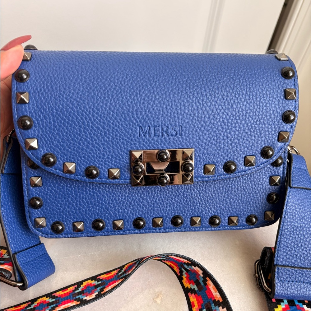 Mersi Blue Studded Crossbody Bag
